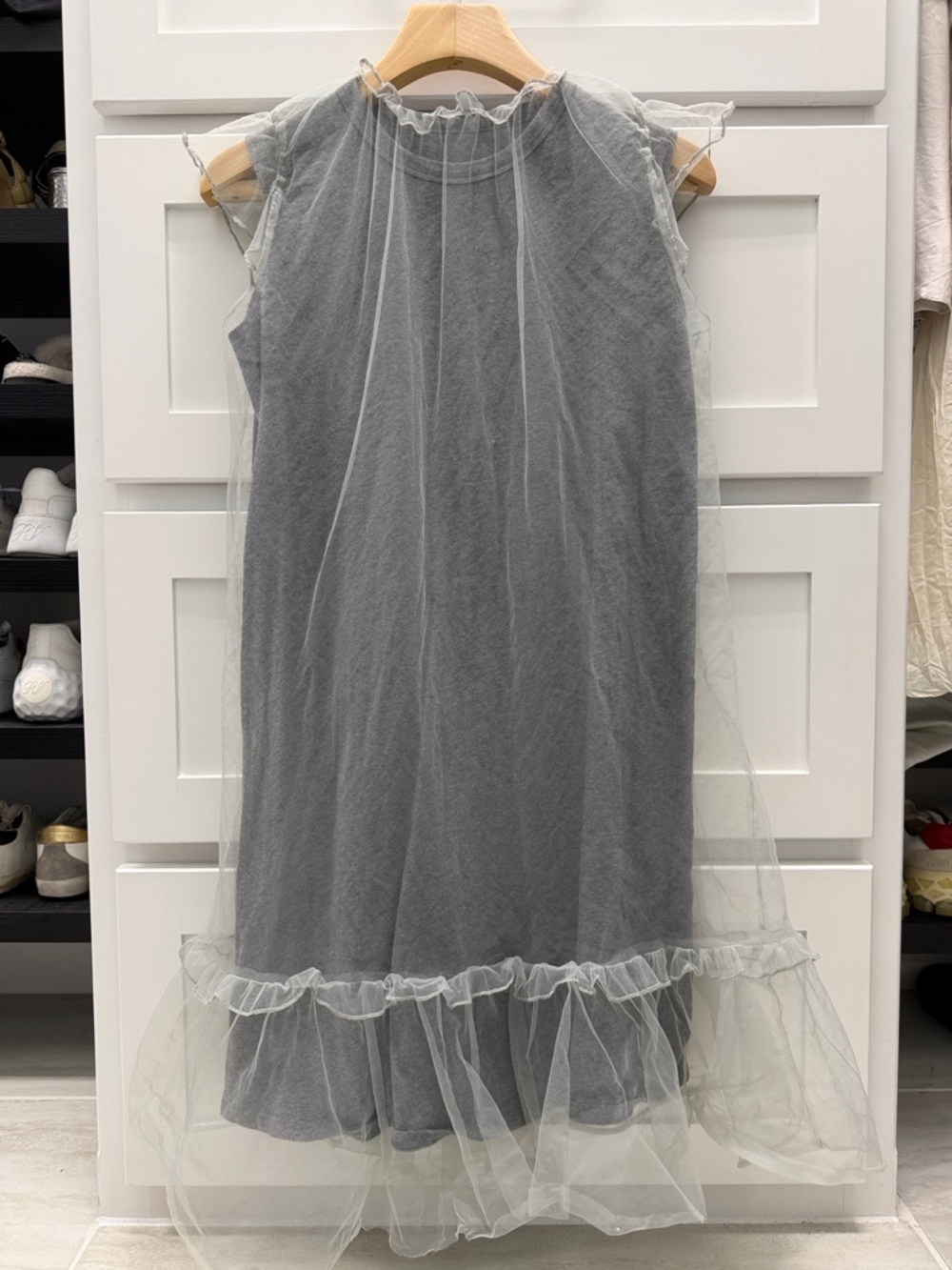 Kids Gray Sleeveless Tulle Overlay Dress